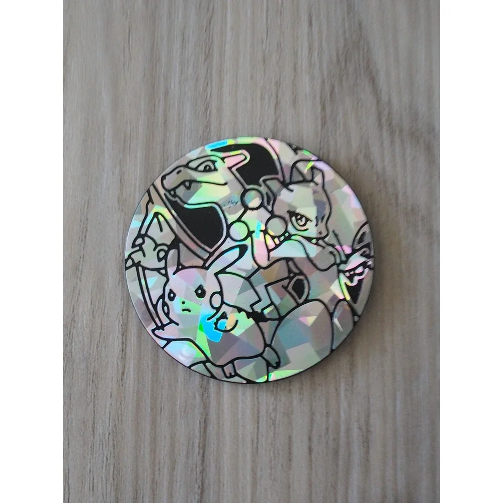 Pokemon Pikachu Mewtwo Charizard Silver Holographic TCG Coin Kids OS Good Shiny